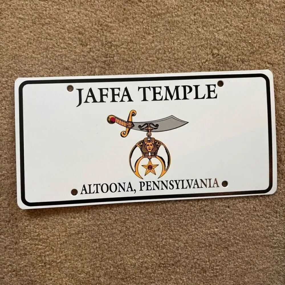Jaffa Temple Altoona Pennsylvania Shriner Masonic Plastic License Plate
